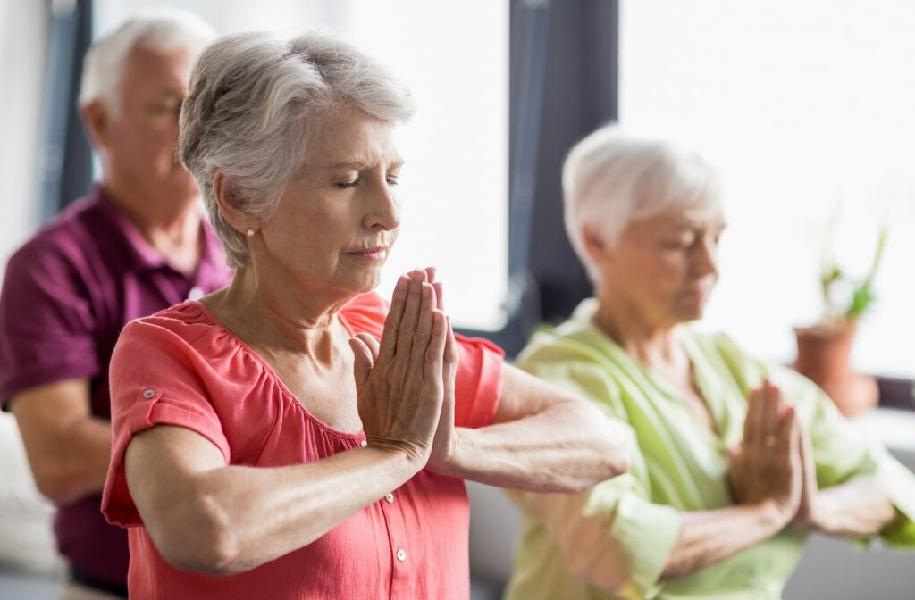 A group of seniors doing yoga