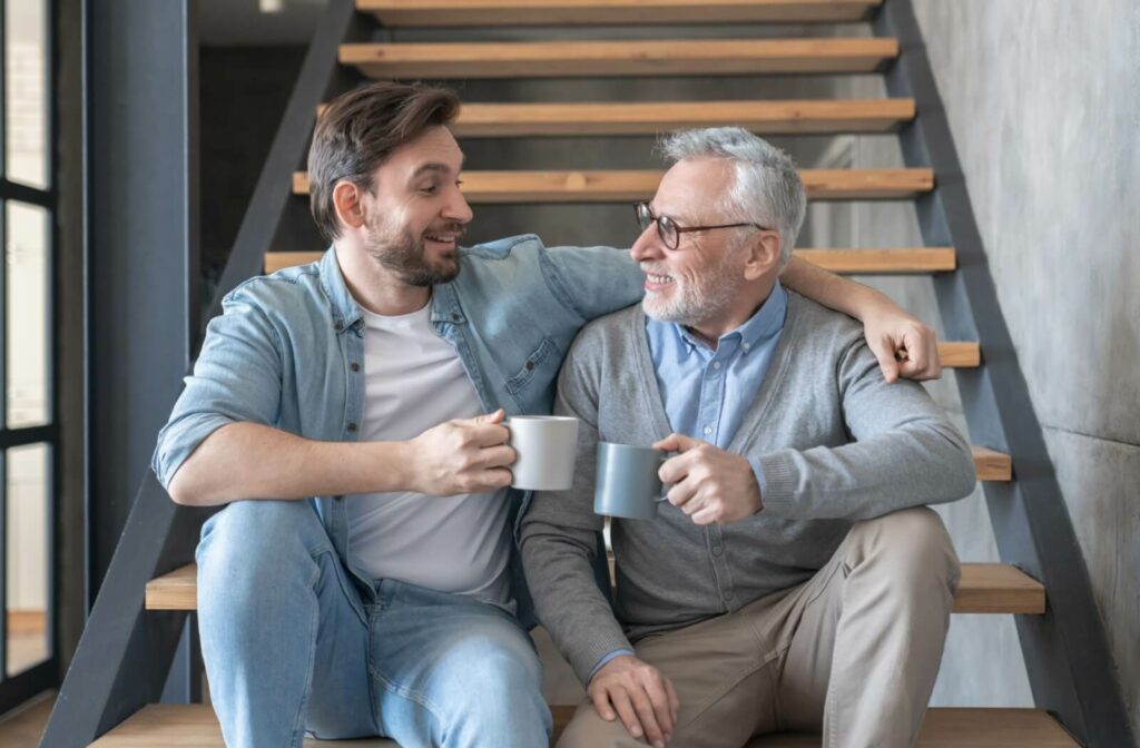 A son visits his father in his new home, like he has every week, to maintain a routine.